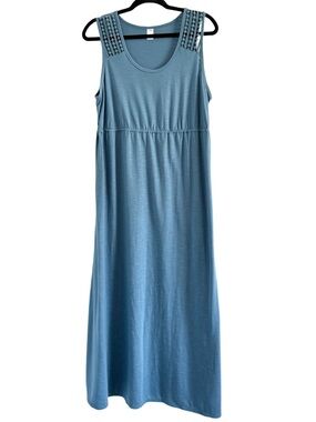 🌻Old Navy Blue Knit Tank Dress Crochet Shoulder Large